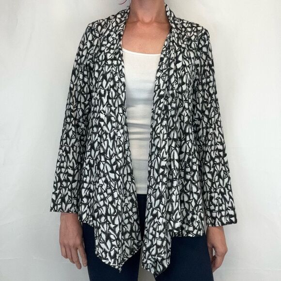 Lily White Women's Lightweight Open Cardigan Abstract White Black XL Extra Large - Picture 1 of 13